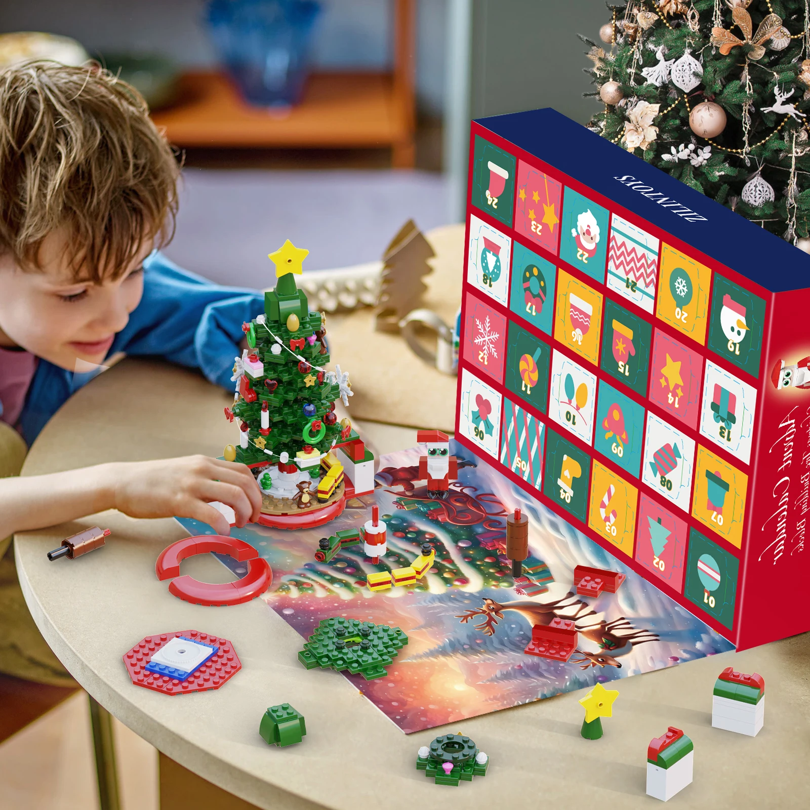 Calendário do advento acessórios tijolos decoração da árvore de natal com luz modelo bloco de construção conjunto 434 peças brinquedos presentes de natal