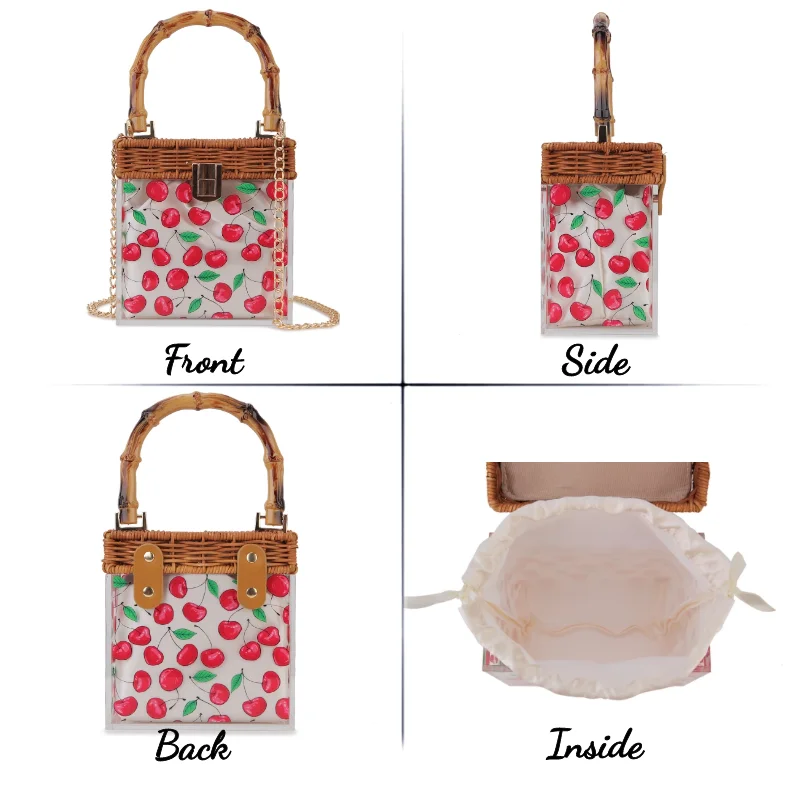 Borse e borsette con motivo floreale in acrilico trasparente per donna borsa a tracolla a catena firmata con pochette da sera con manico in bambù