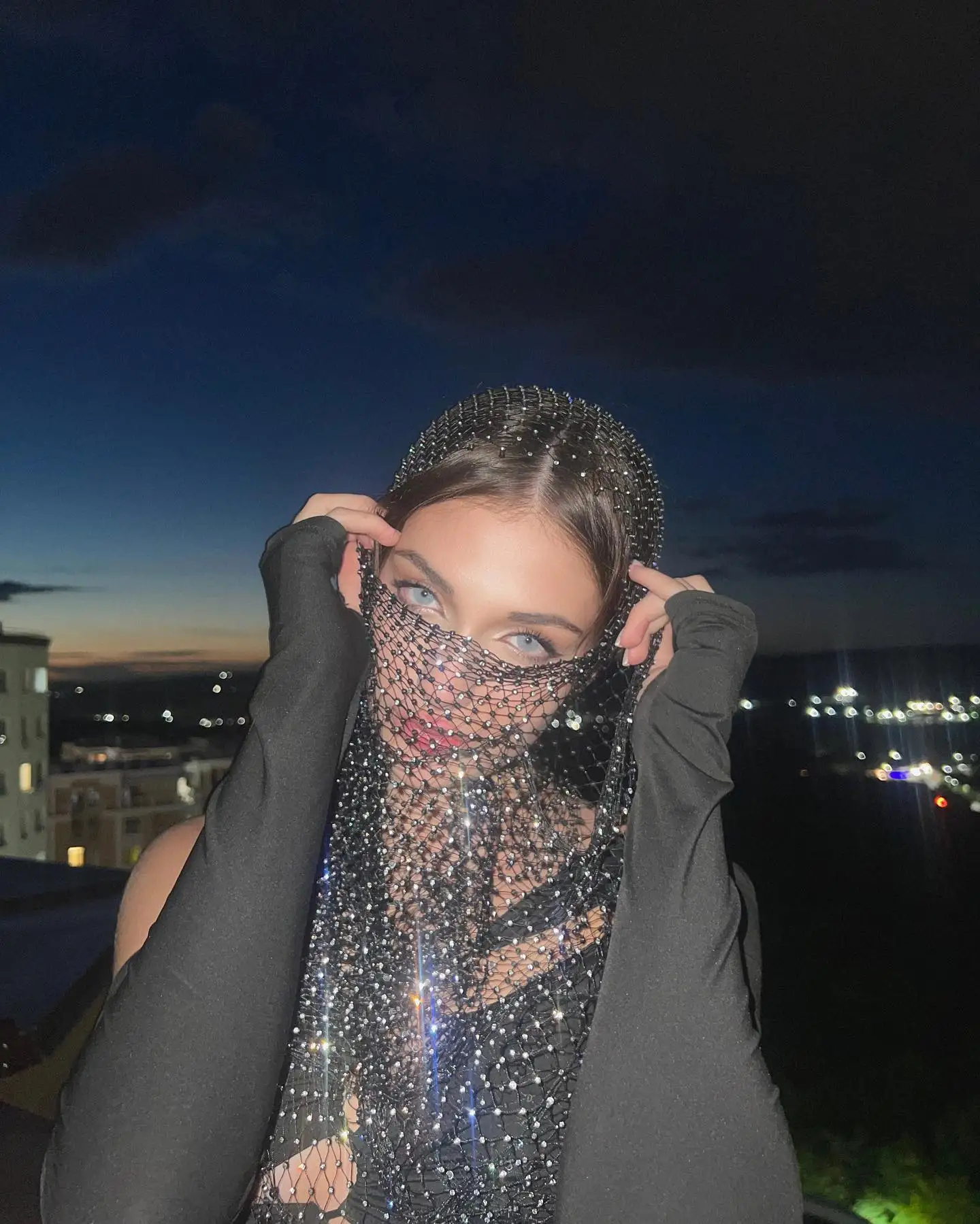 Women Festival Rhinestone Mesh Headband Fashion Fishnet Gemstone Hollow See Through Heads Scarf Rave Party Club Headpiece