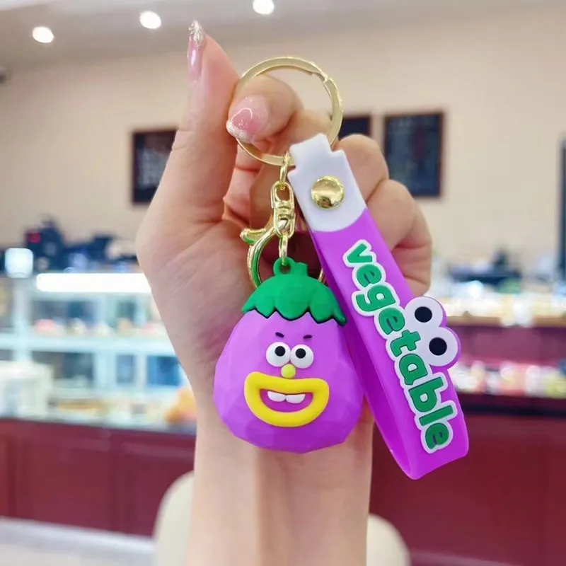 

Funny Fruits Doll Keychain Onion Creative Vegetables Series Keyrings Wood Carving Wind Eggplant Bag Pendant Accessories