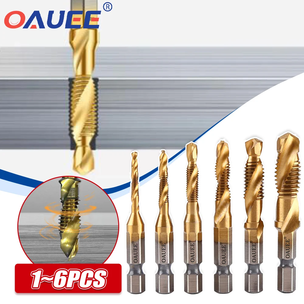 Oauee-Hex Shank Titanium Plated Screw Machine, Bits de rosca métrica, Composto Tap Set, Ferramenta de mão, M3, M4, M5, M6, M8, M10