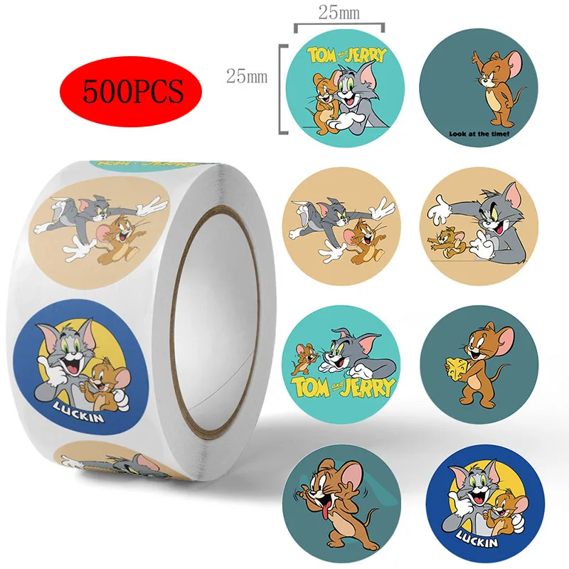 500PCS Tom and Jerry Stickers DIY Cartoon Anime Figure Image Children\'s Reward Envelope Sealing CUP Trunk Sticker Decoration