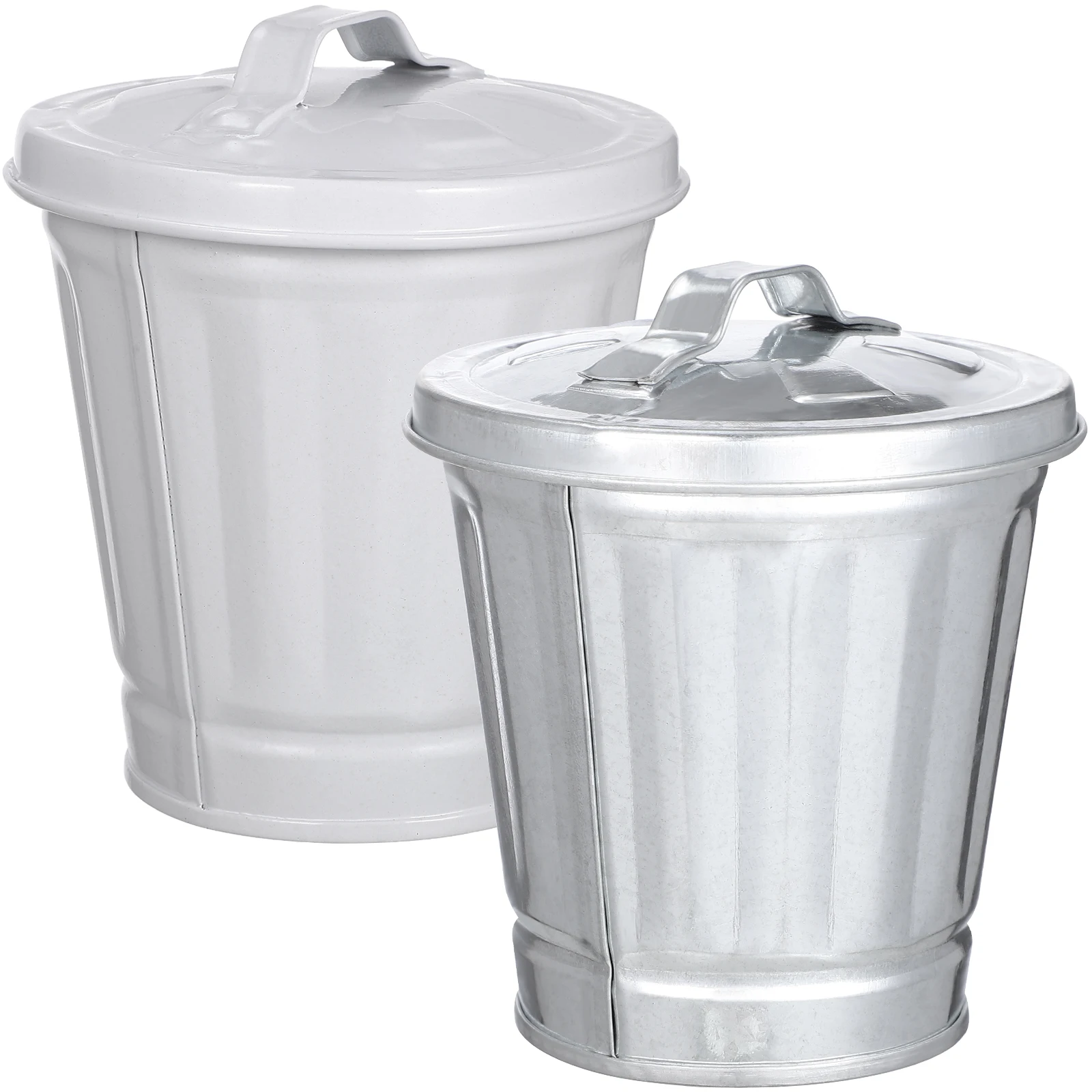 

2 pcs Mini Trash Can Galvanized Iron Small Trash Bin Lid for Desk Office Home Bedroom Garbage Cans Waste Paper Bin