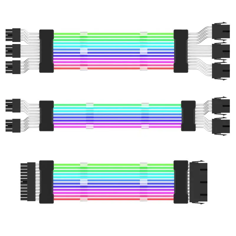 Cabo de Extensão, PSU ARGB, RGB Flow, ATX, 24Pin, GPU PCIe, Duplo Triplo, 8-Pin, 3x3 Pin Cord, Motherboard