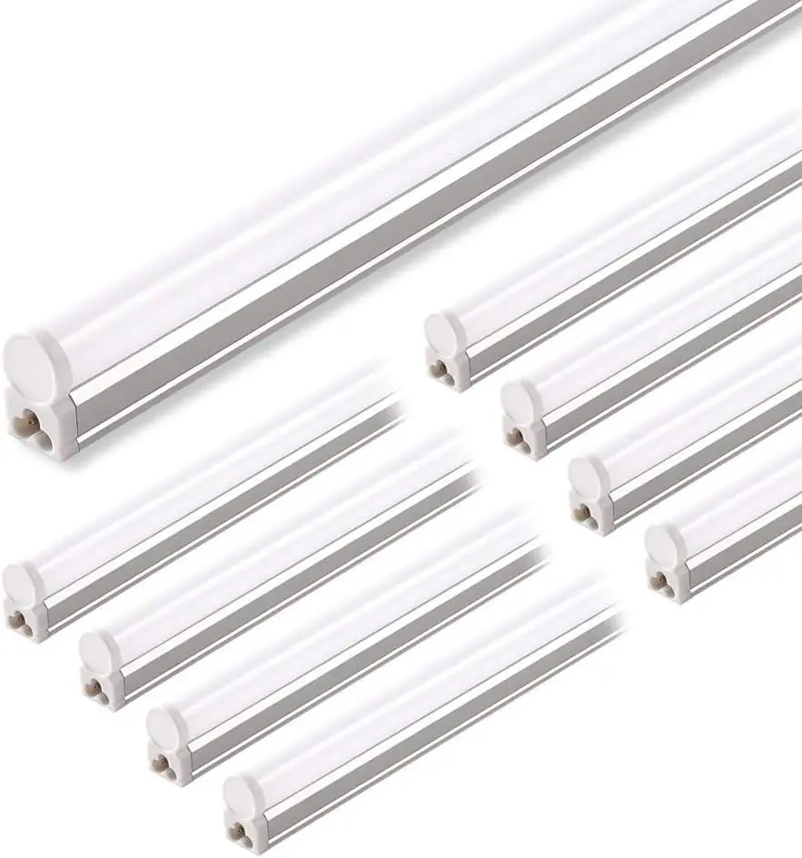 

Набор из 8 светодиодных светильников T5, 120 см, 2200 лм, 5000K, 20 Вт, с выключателем, для гаража и офиса