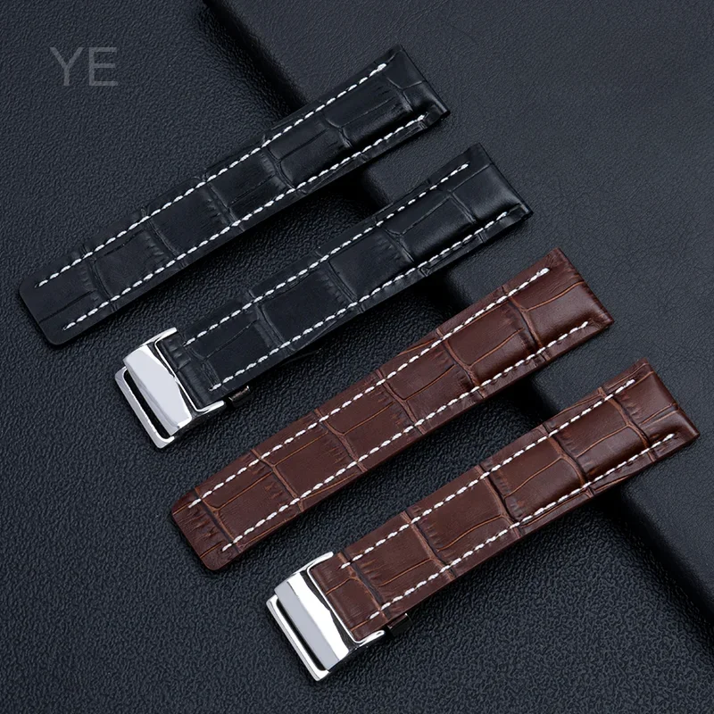 Selected Top Layer Exquisite Cow Leather Watch Strap for  Breitling Aviation Timing Super Ocean Avenger Pilot 22/24MM