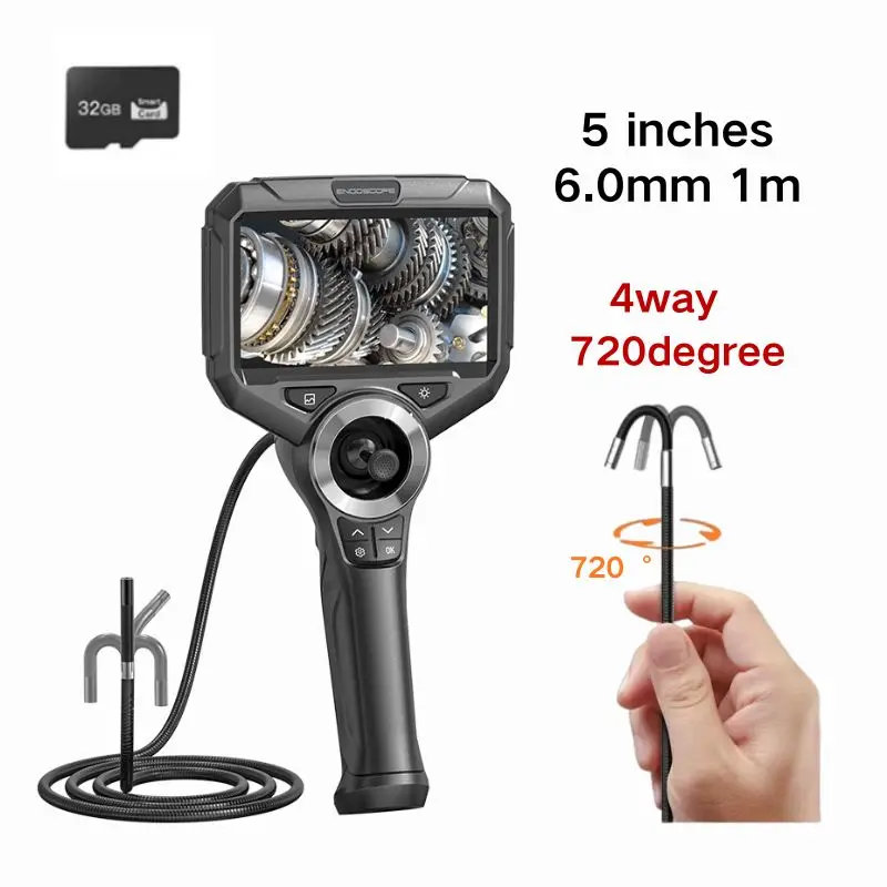 New 6mm 720 Degrees All Way Steering Industrial Endoscope for Car Pipe Inspection Sewer Camera Borescope With 5 Inch HD Scree