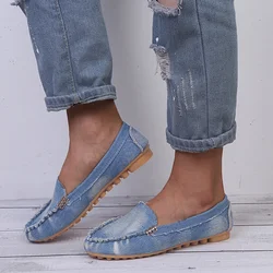 Mocassins planos antiderrapantes para mulheres, sapatos casuais da moda, sapatos de denim macio, primavera e outono, 2024