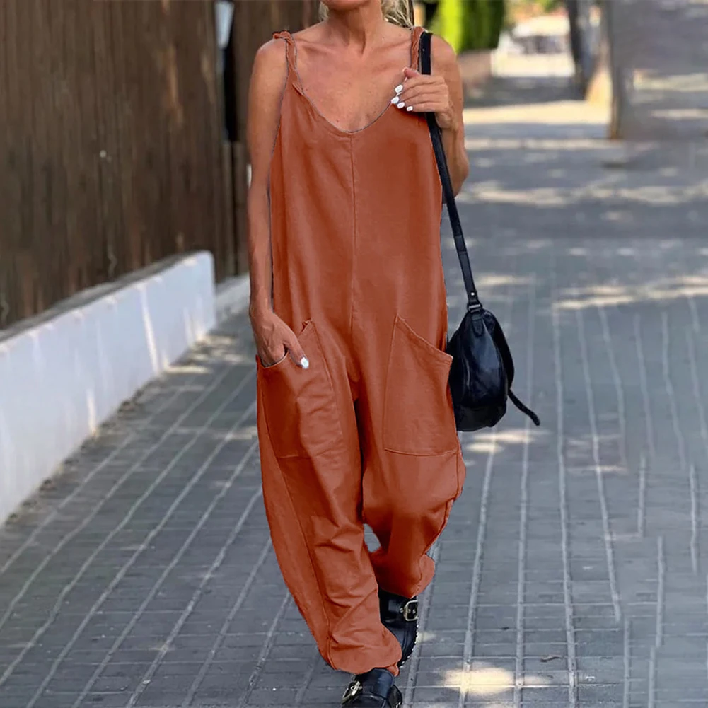 ファッションジャンプスーツ女性ロンパース女性ダンガリーレディースルーズオーバーオールオーバーサイズプレイスーツロンパース無地春