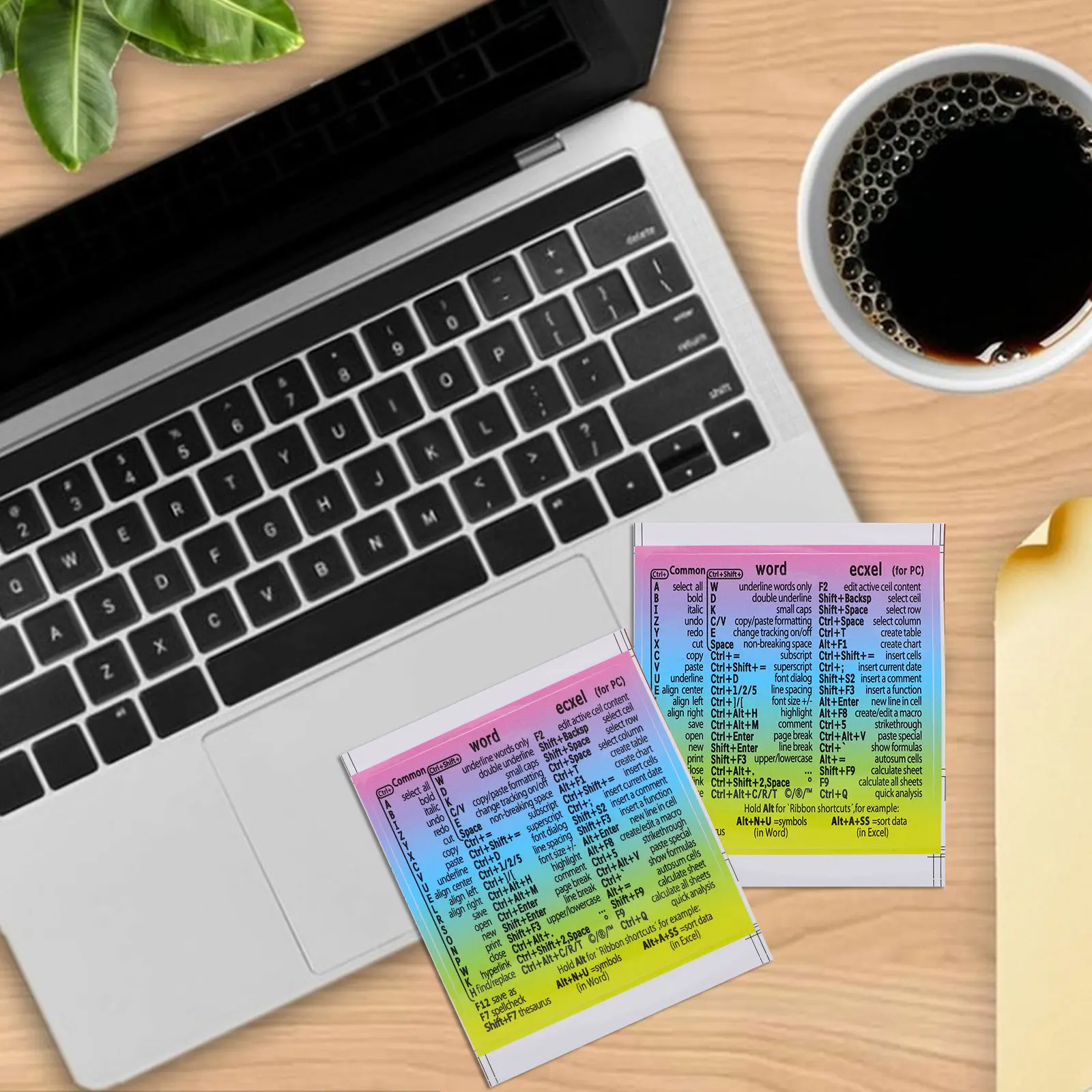 

4 Sheets Laptop Shortcut Stickers Premium Paper Material Self Adhesive Removable No Residue Quick Reference Decals for Beginners