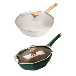 Octagonal Frying Pan Sturdy with Cover Kitchen Accessories Cooking Saucepan for Camping Restaurant Household Picnic Fried Eggs