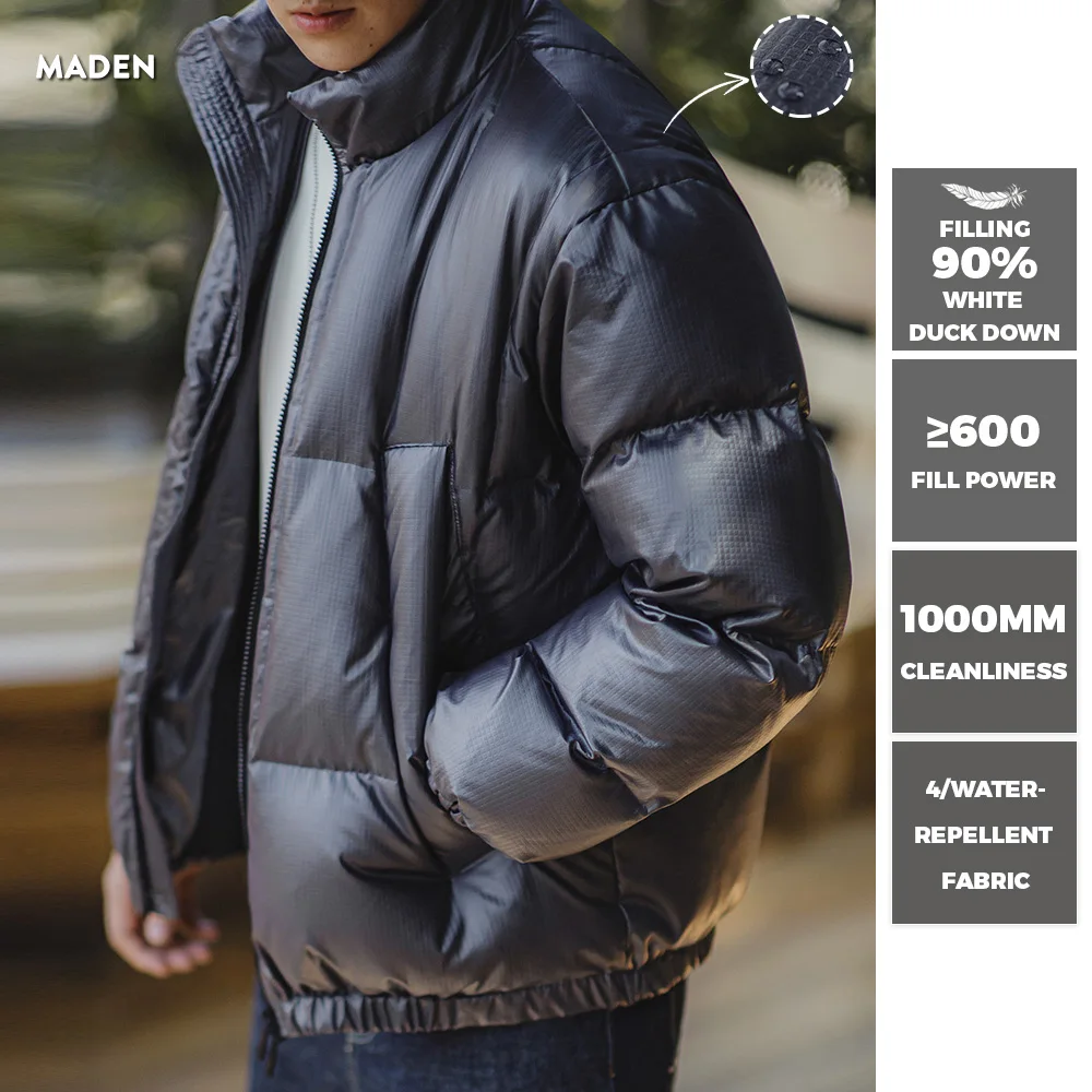 Maden Casual 90% White Duck Down Jacket Warm Stand-up Collar with Zipper Puffy Jacket Men's Fall and Winter Versatile Outerwear