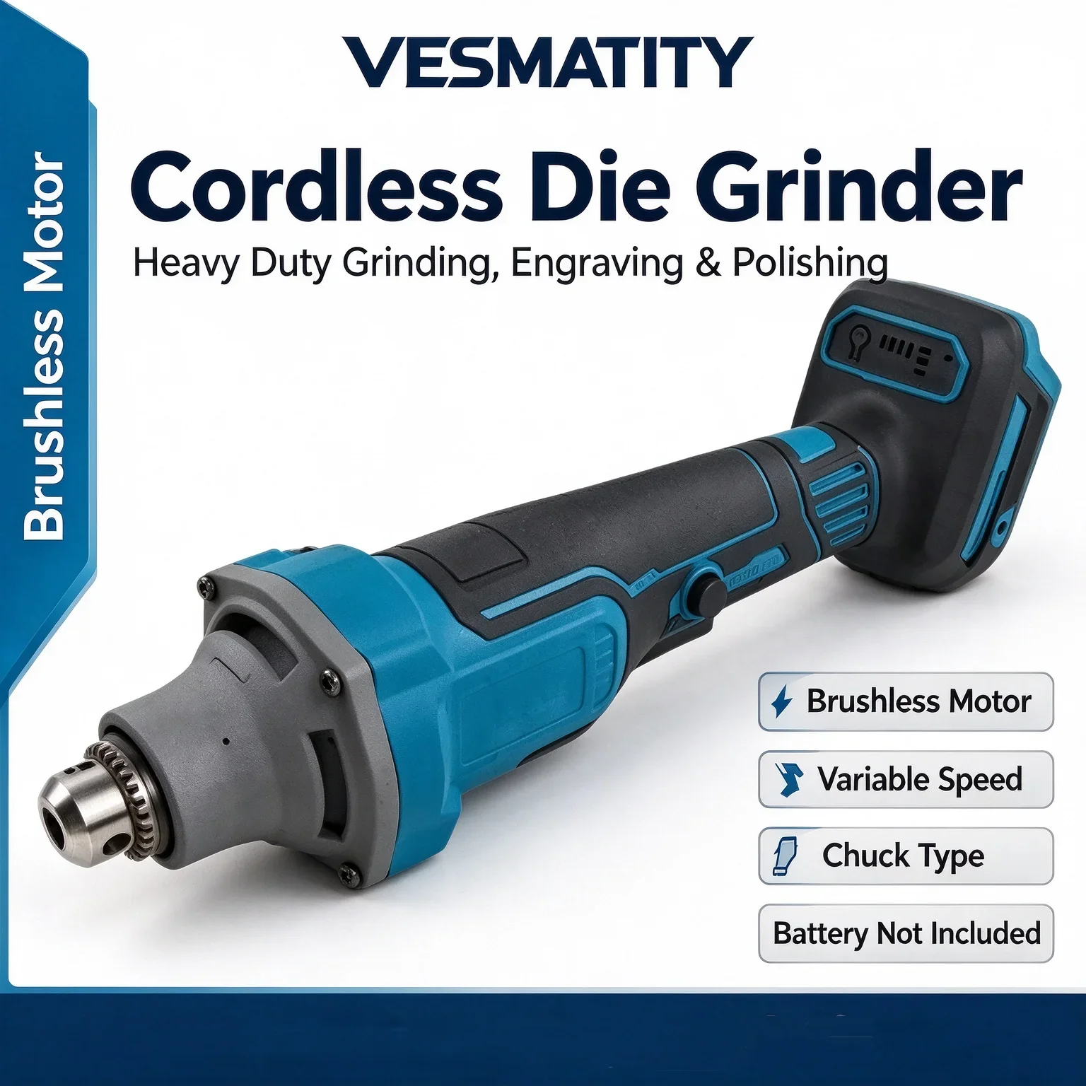 4 Gears Brushless Straight Die Grinder Heavy Duty HD,  20VCordless Grinding Engraving Polishing Tool, No Battery