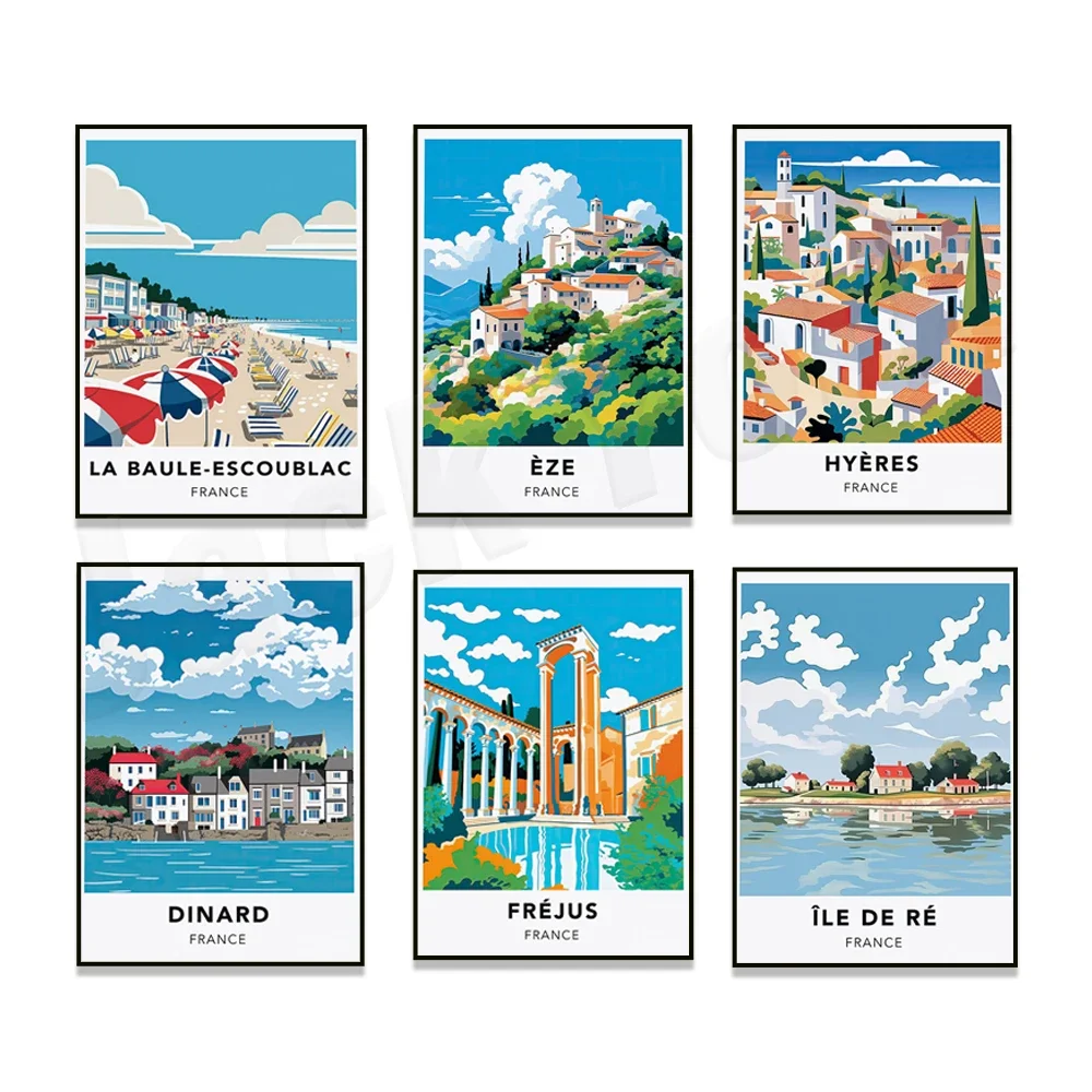 Dinard, fréjus, la rochelle, la grande-motte, la baule-escoublac, horse gold, hendaye, horse gold, cap breton frankreich reise plakat