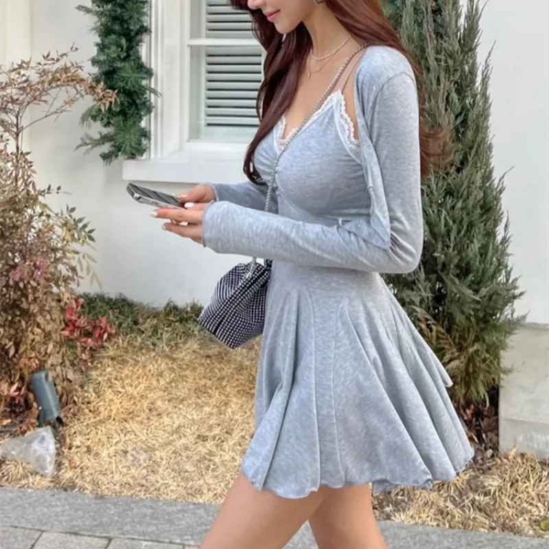 

Модный удобный комплект кардигана V-Ne Svel Dr, женский осенне-зимний комплект на бретельках с низкой грудью и окантовкой, модный наряд Dr