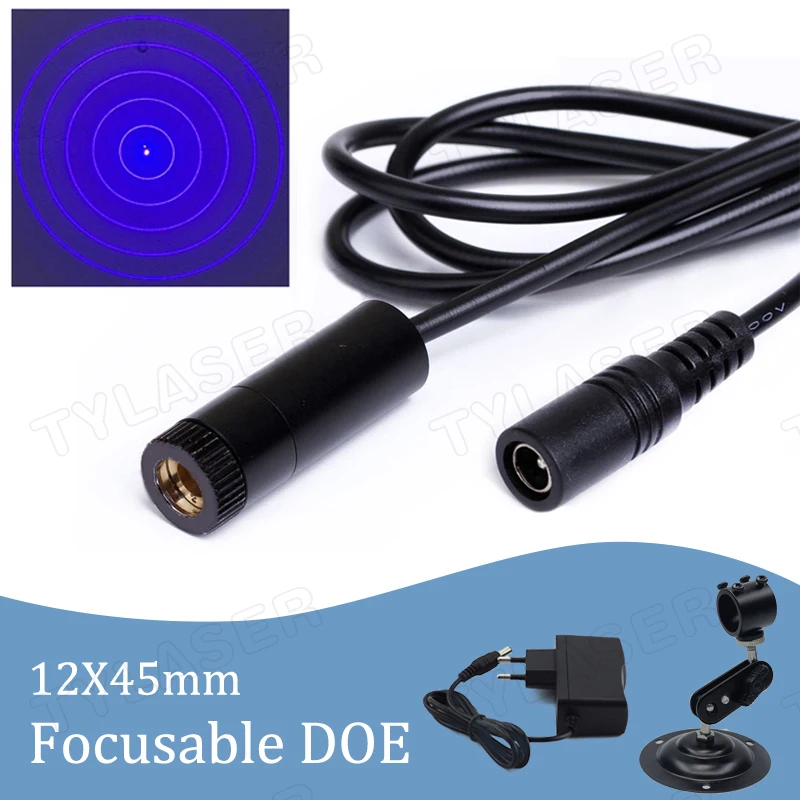 

DOE Blue 5 Ring Focusable Locator D18x65mm 405nm Laser Module 10mw 50mw 100mw 200mw for Wood Cutting Positioning