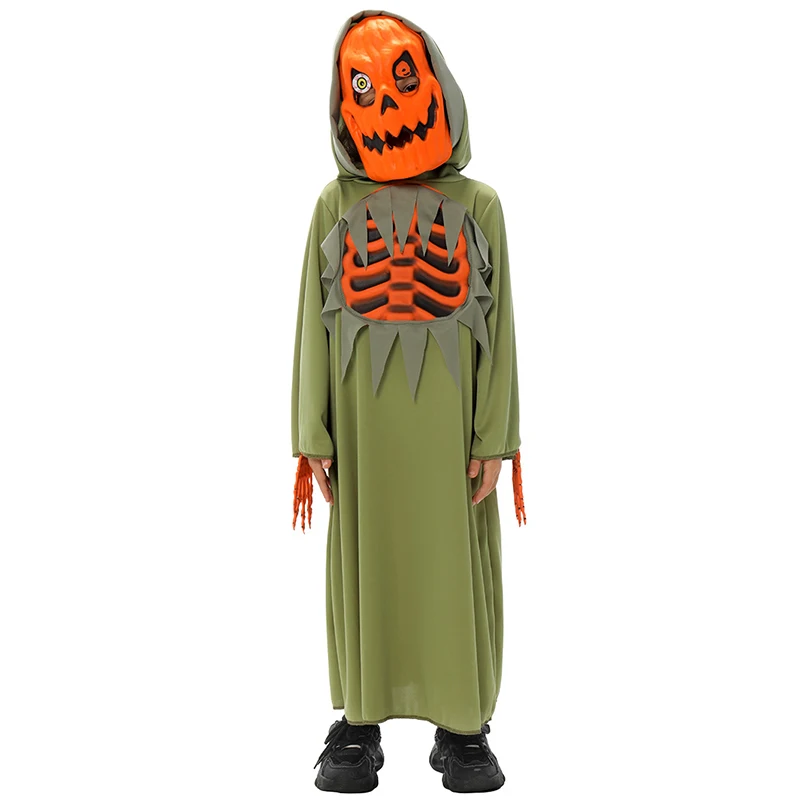 Child Green Scary Skeleton Pumpkinhead Costume: The Most Realistic Scary  Pumpkin Costume for Kids This Halloween