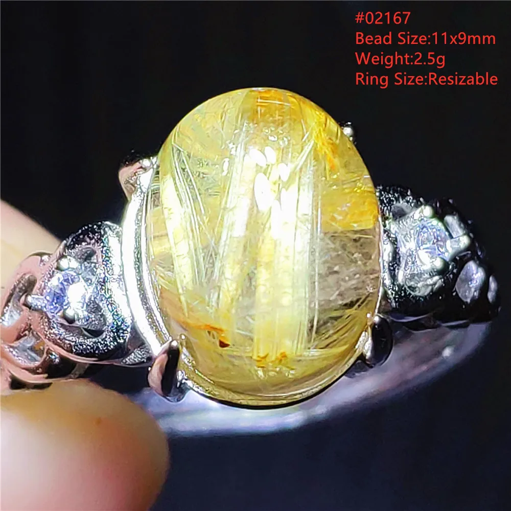 Natural Gold Rutilated Quartz Adjustable Ring 925 Silver Cat Eye Rutilated Ring Rare Women Men Jewelry AAAAAA