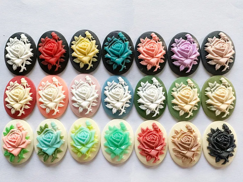 

50pcs 30mmx40mm 21 Colors Oval Flatback Resin Flower Rose Cabochon Charm Finding,Fit Base Setting Tray Bezel,DIY Accessory