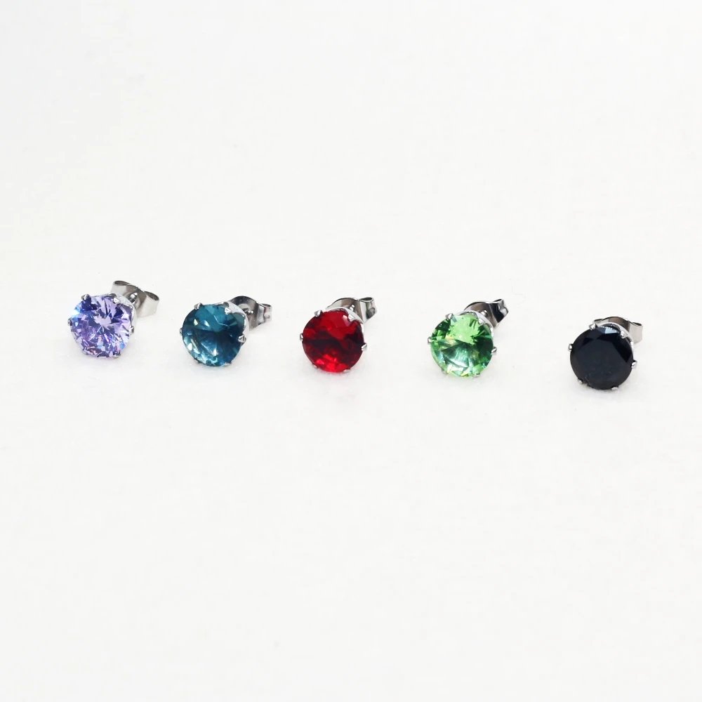 

Hypoallergenic Stainless Steel With 8mm Round AAA Colorful Zircons Stud Earrings For Men And Women 20250214