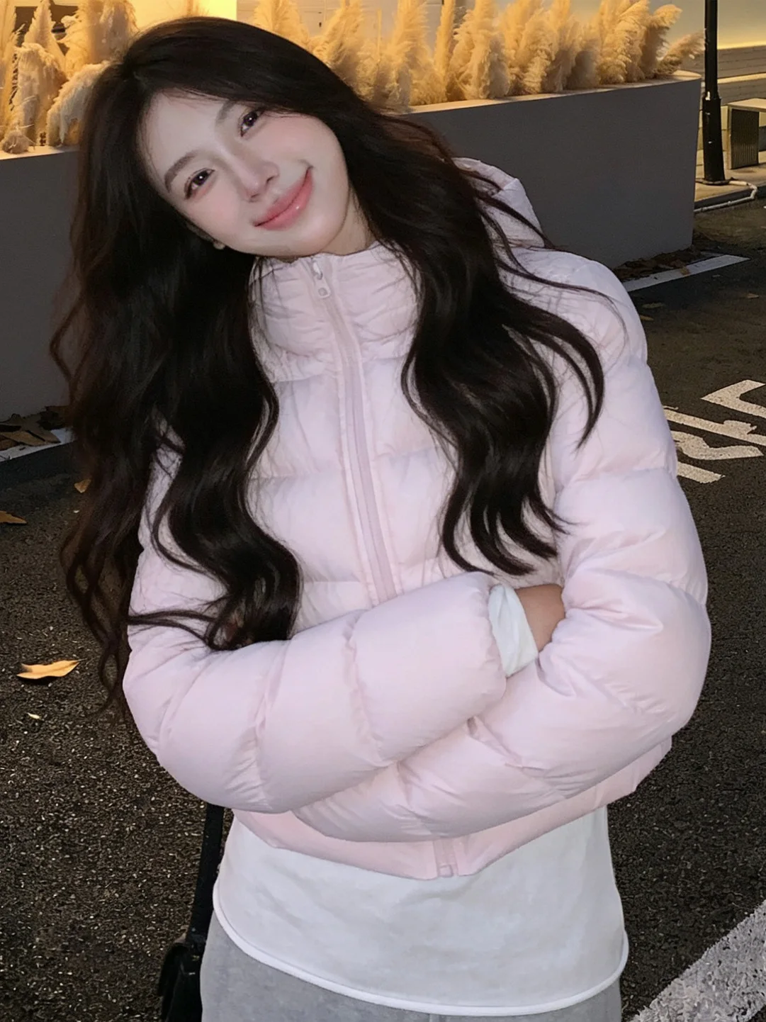 

Pink Hooded Thickened Warm Cotton Jacket Women's Fashion High Quality Versatile Outerwear Korean Style Straight Cut Long Sleeve