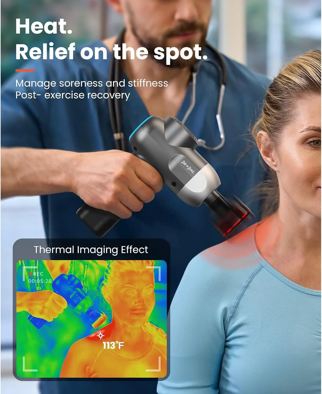 Deep Tissue Massage Gun with Heat, 44lbs Stall Force, 5 Speeds, FSA/HSA Eligible, Gift for Pain Relief view 2