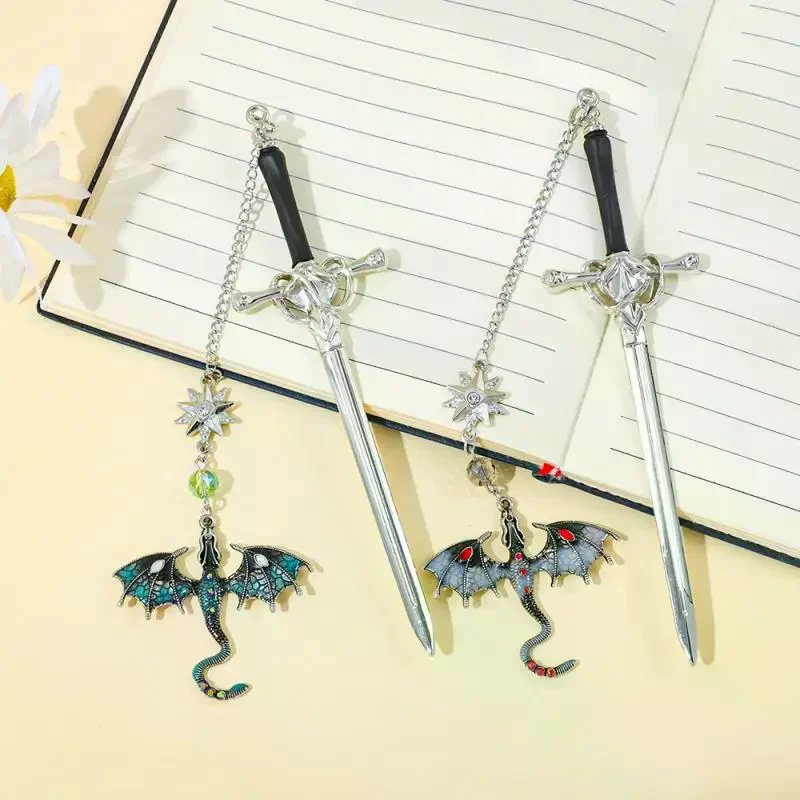 -shaped  Model Metal Bookmark With Double-winged Dragon Pendant Book Lovers Reading Accessories Birthday Gift