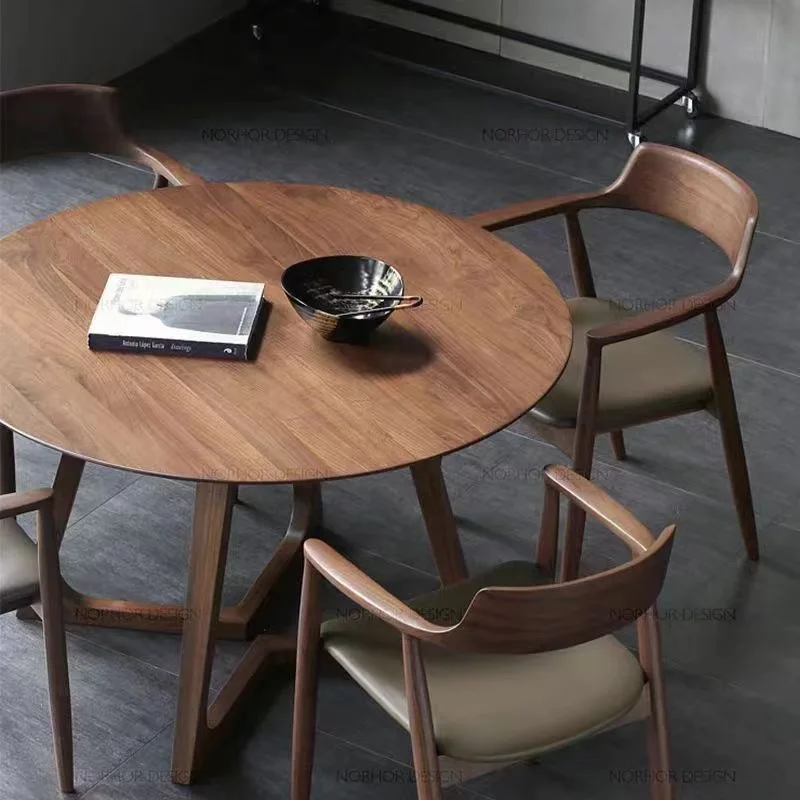 High-End Minimalist Solid Wood Round Dining Table Compact Home Use Ideal for Apartments Home Furniture