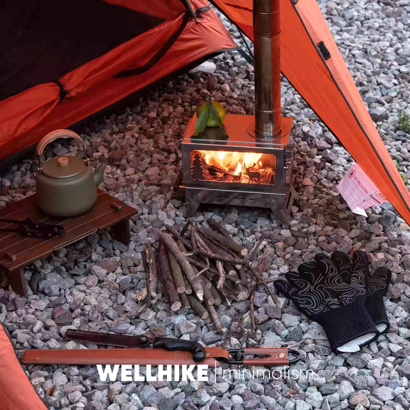WELLHIKE Portable Stainless Steel Foldable Square Outdoor Firewood Burner Stove for Picnic Hiking Camping Kitchen Accessories