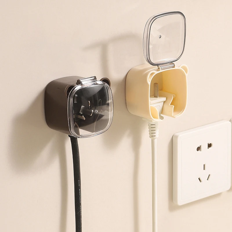 2pcs Wall-mounted Plug Hook With Cover, No Drilling Required, Waterproof And Dustproof Storage Box For Securing Plugs.