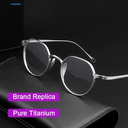 Japanese Brand Designer Pure Titanium Handmade Glasses Men Retro Round Optical Eyeglasses Anti-blue Light Ultralight Frame