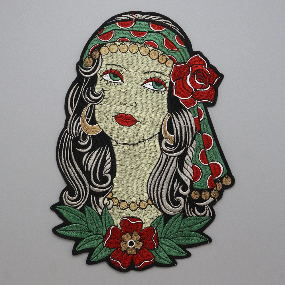 刺繍ローズガールウィングレディバイクパンク大型バイカーベスト
