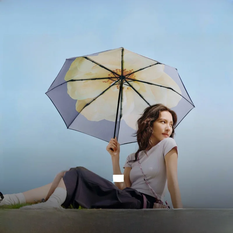 

Banana Leaf Small Black Umbrella Large Flower UV Protection Sunscreen Rainproof Double Layer Sunshade Umbrella Home Daily Use