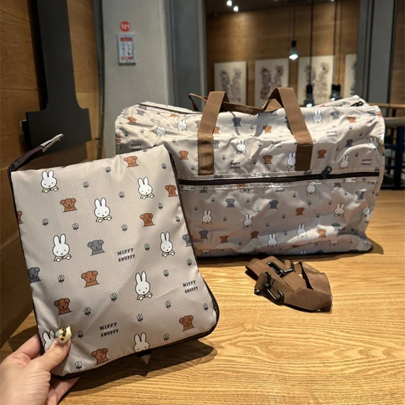 

Kawaii Miffy Cartoon Printed Folding Portable Large Capacity Storage Bag Handheld Single Shoulder Luggage Bag Travel Bag Gifts