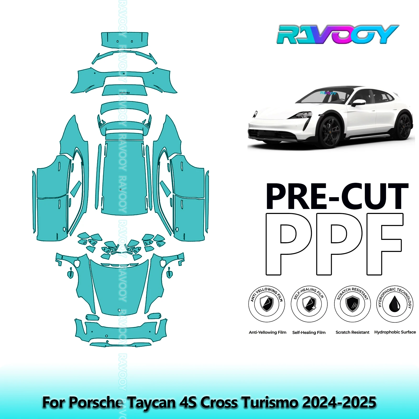 

8.5Mil Precut PPF Paint Protection Film Full Vehicle Clear Bra For Porsche Taycan 4S Cross Turismo 2024-2025