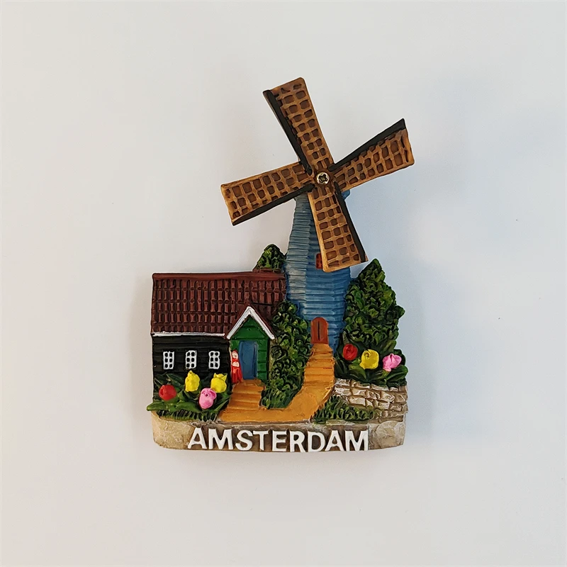 Holland，Amsterdam，windmill，Stereoscopic，Rotatable，Tourism souvenirs，Hand painted，decoration home，refrigerator magnets