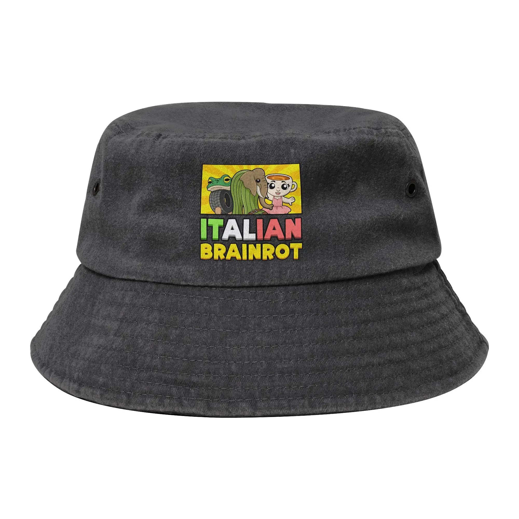 Unisex Distressed Washed Bucket Hat Italian Brainrot Hiking Fishing Hat  Bob Hat Gifts Idea