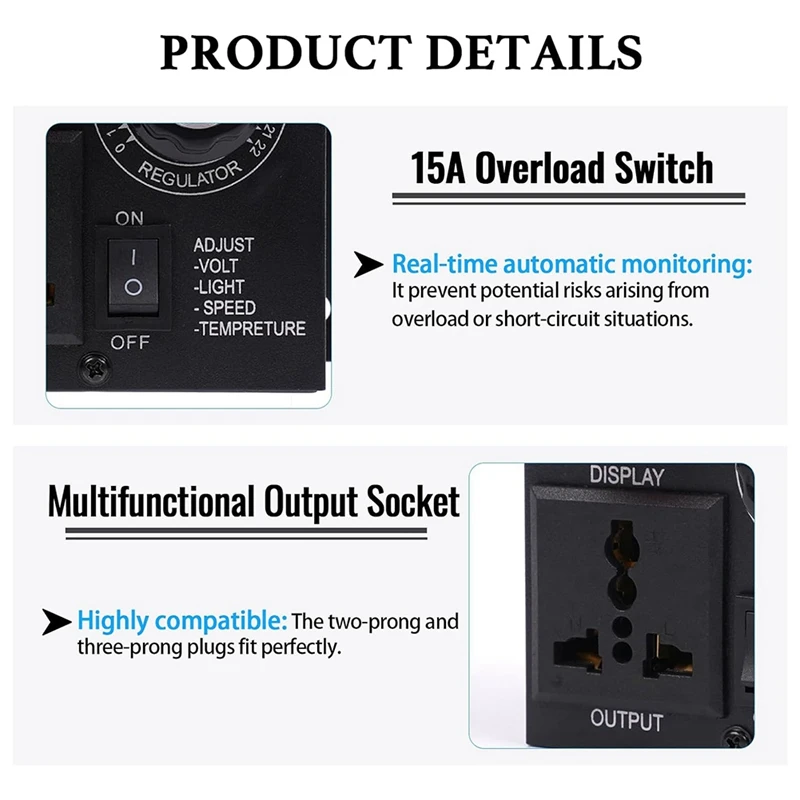 AB15-AC Motor Speed Controller ,Variable Speed Controller Fan Speed Controller, 120V SCR Voltage Regulator US Plug
