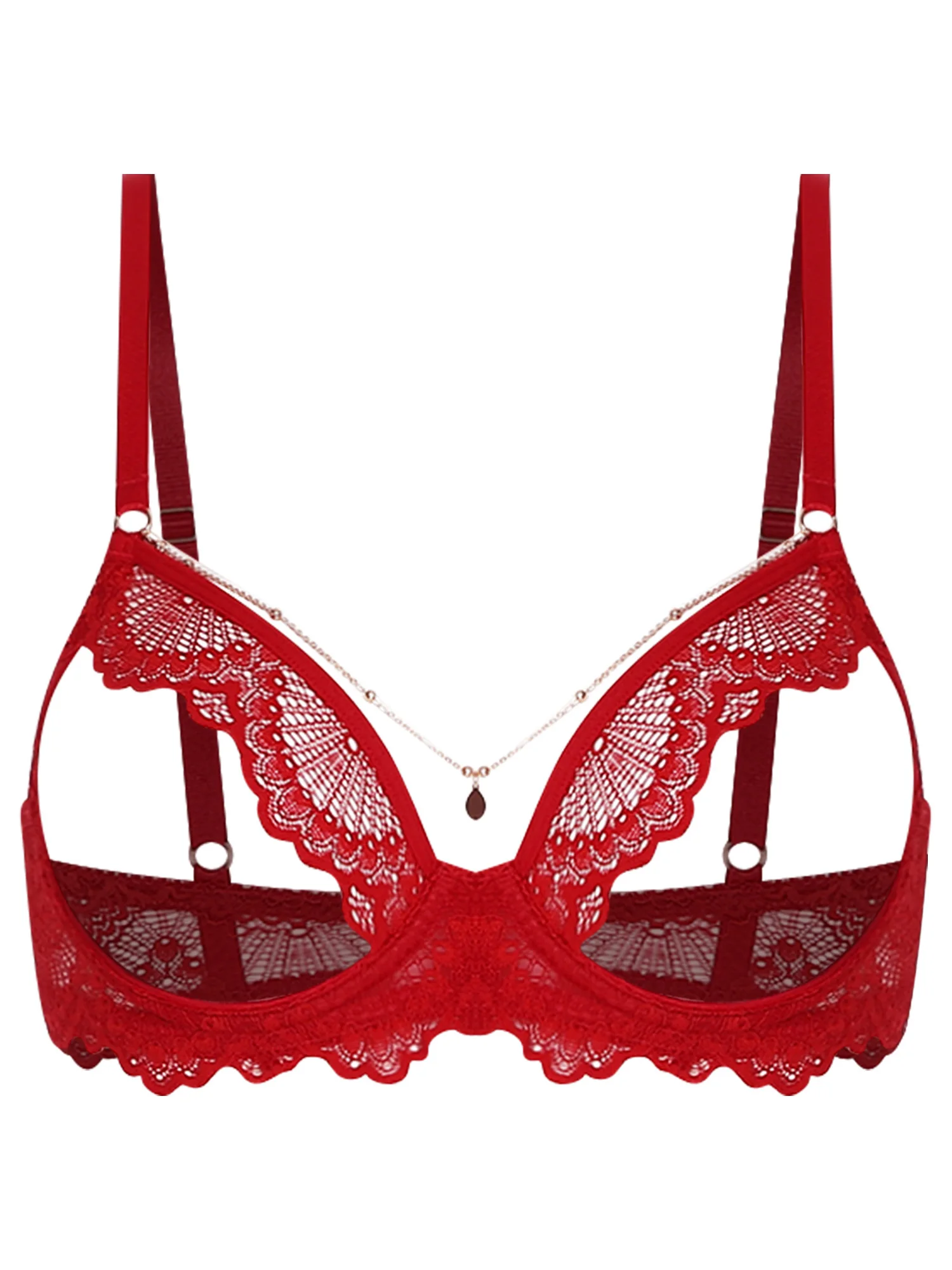 

Women Adults Lingerie Floral Lace Open Cups Bra with Chain Underwire Push-up Erotic Tempting Bra for Couple's Tempting Underwear