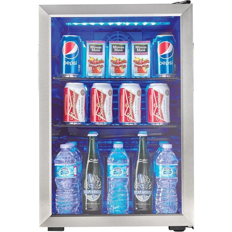 95 Can Beverage Center 2.6 Cubic Feet Refrigerator for Basement Living Room Beverage Cooler Perfect for Soda Water Black