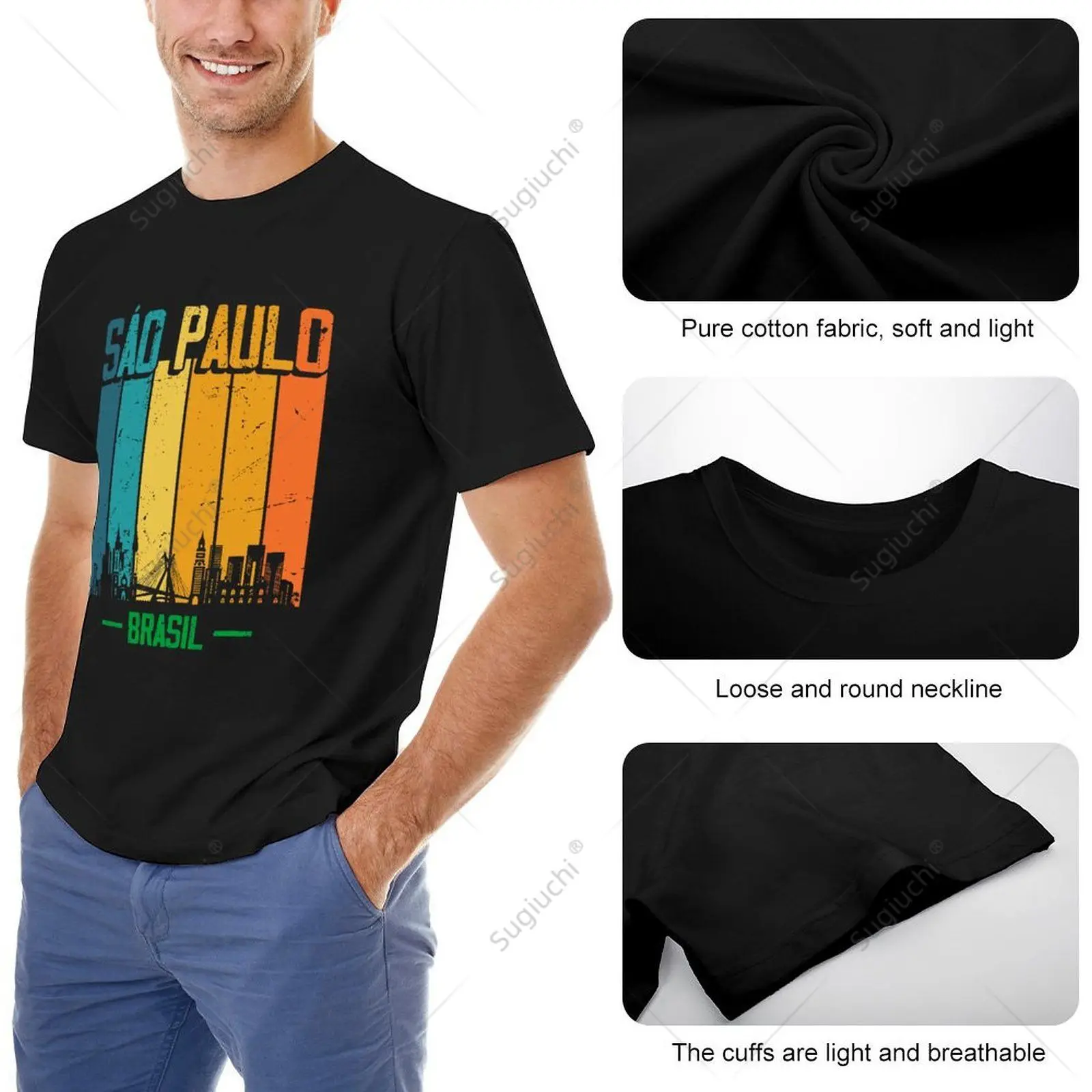 Unisex Men Sao Paulo Brasil Retro Vintage Sunset Skyline Sao Paulo Tshirt Tees T Shirts Women Boys 100% Cotton T-Shirt - view 5