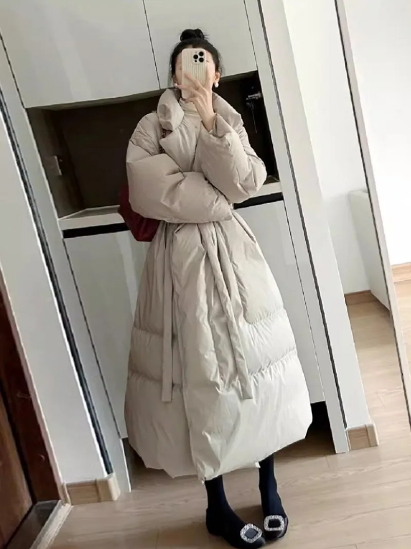 Banadge Tunic Abrigos Turn Down Collar Invierno 2024 Woman Outerwears Winter Jacket Lazy Style Parkas Korean Chic Long Coats