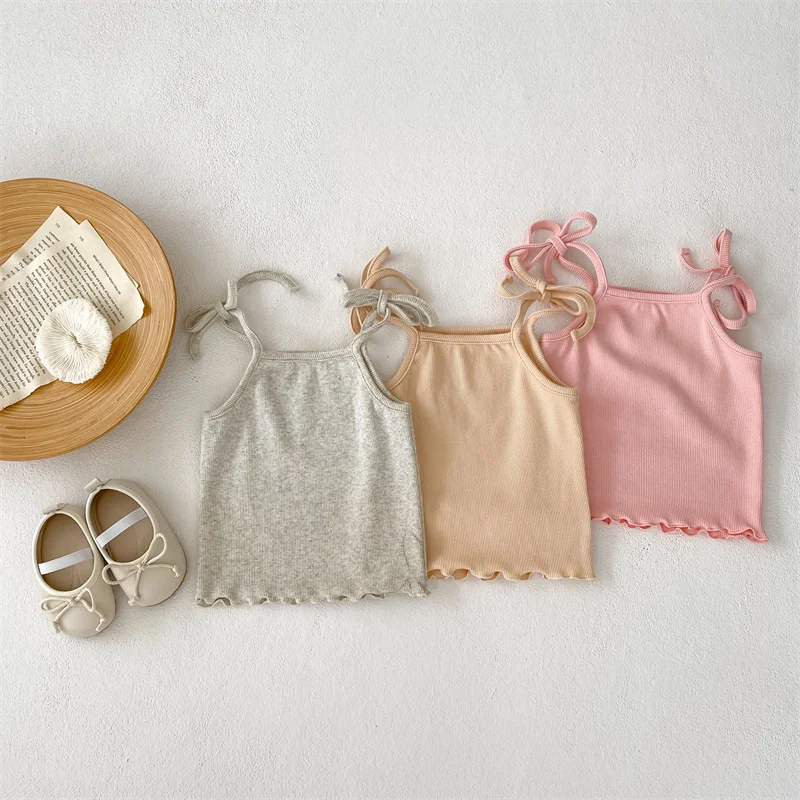 Cute Baby Girls Clothing Set Summer Cotton Ribbed Strap Shirt+Ruffles Lace Bloomers Children Outfits Baby Stuff 6M 12M 18M 24M