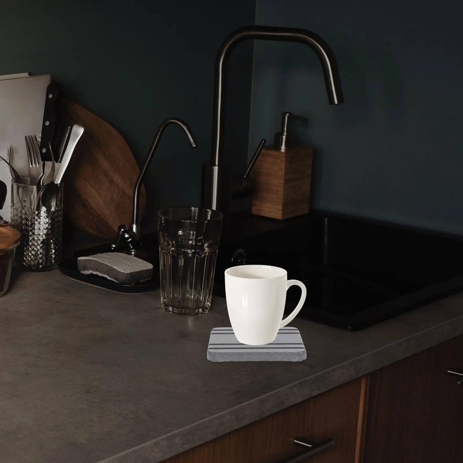 

3Pcs Stone Drying Tray Mat Absorbent Fast Drying Kitchen Bathroom Organizer 20x10cm Anti-Slip Grooves Elegant Gray