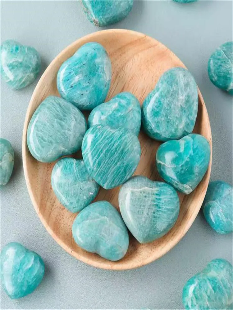 5pc High-quality Amazonite Stone Heart Crafts Crystal Carving Ornaments Energy Quartz Decorative DIY Jewelry Couple Gift