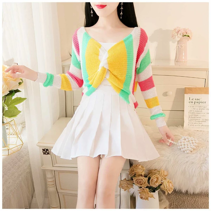 

Autumn two-piece set women's V-neck knot design sense sweater pleated skirt temperament goddess fashion casual set