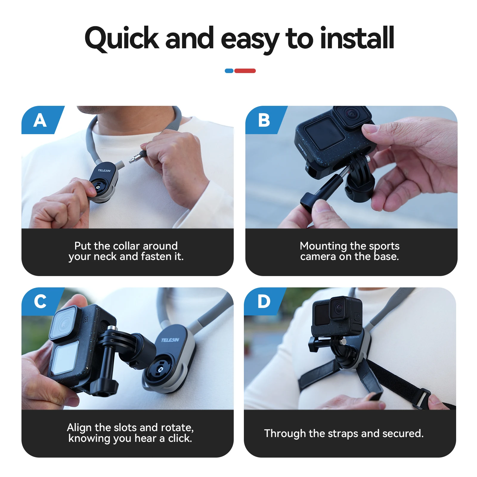 TELESIN Quick Release Silicone Neck Mount Magnetic Hold for GoPro Hero Insta360 DJI Osmo Action Action Camera Accessories