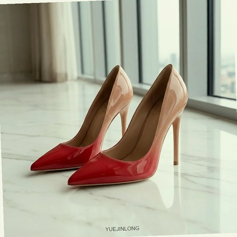 Yuejinlong YJ26-602 Ombre Color-Change Patent Pumps 12cm Stiletto Heels Pointed Toe Office to Club Shoes