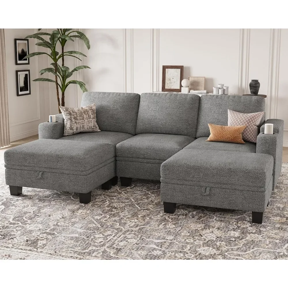 

Modular Sectional Sofa Convertible Corner Couches for Living Room with Storage Armrest