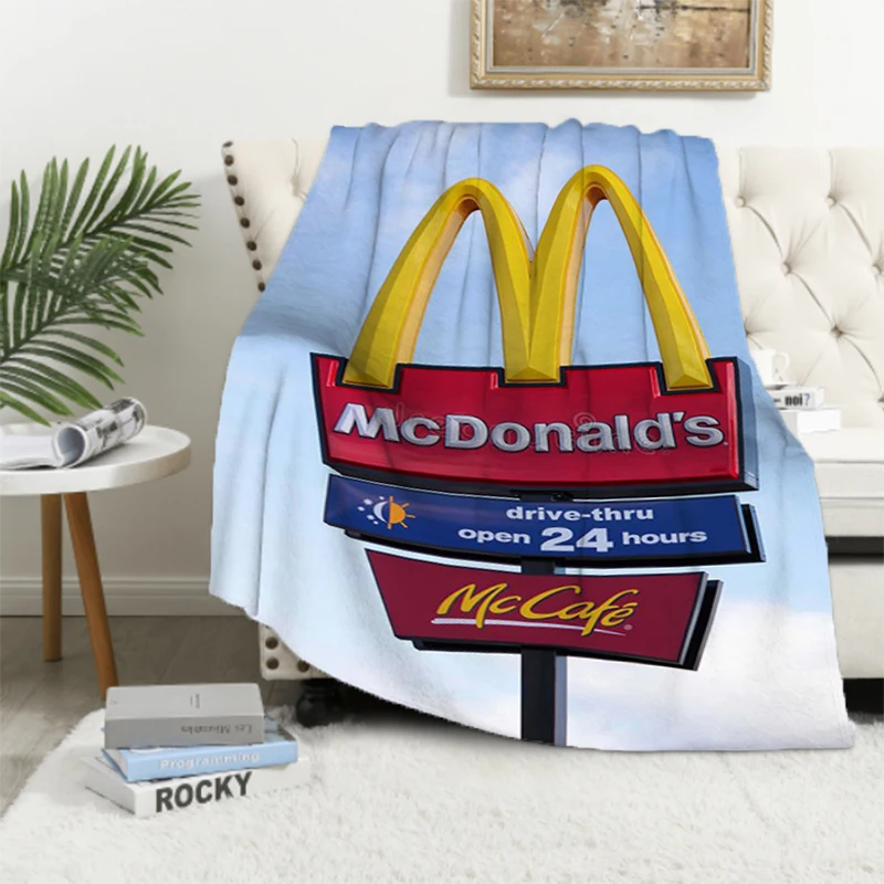 M_McDonalds Logo Sofa Blankets for Winter Thick Blanket Microfiber Bedding Knee Warm Fleece Fluffy Soft Decorative Custom Cute